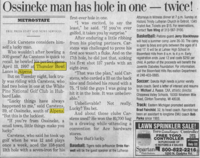 Thunder Bowl Lanes - June 2000 Guy Gets 2 Holes In One And 300 Games